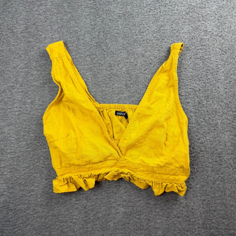 Boohoo Crop‎ Top Women's 8 Yellow Ruffled V-Neck Smocked Back Sleeveless Cotton